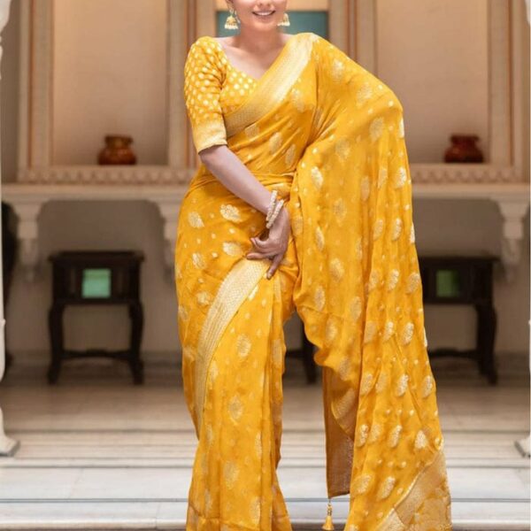Elegant Banarasi Yellow Semi Georgette Saree