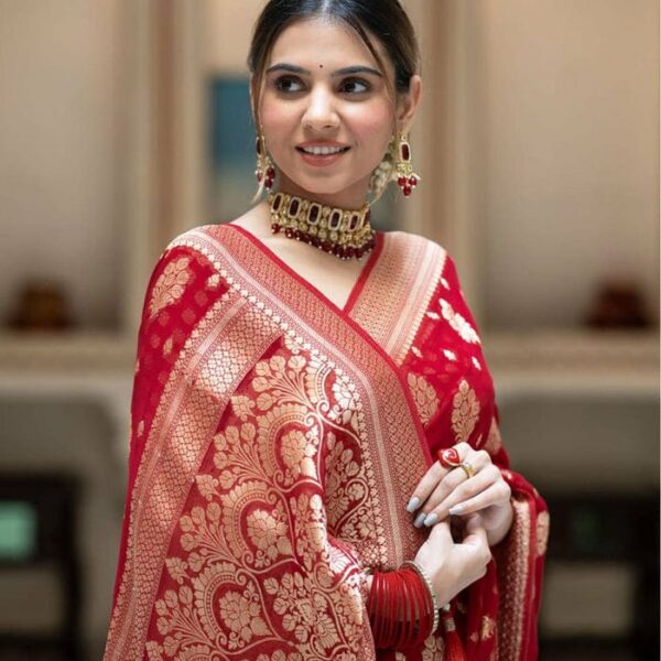 Ranjhana Red Banarasi Semi Georgette Saree