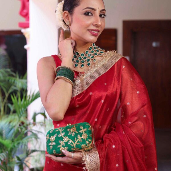 Dilkash Red Banarasi Tissue Silk Saree