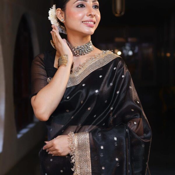 Noor-e-Nazakat Black Banarasi Tissue Silk Saree