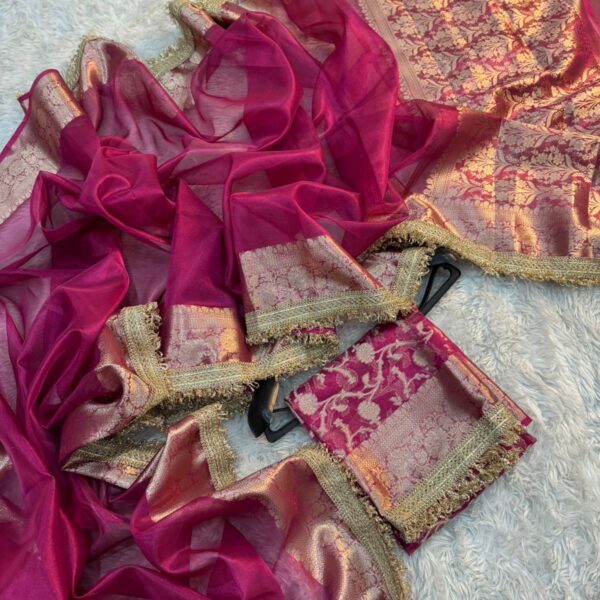 Blush Royale Banarasi Tissue Saree with Lace Border