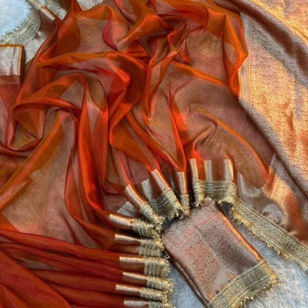 Sunset Glory Banarasi Tissue Saree with Lace Border