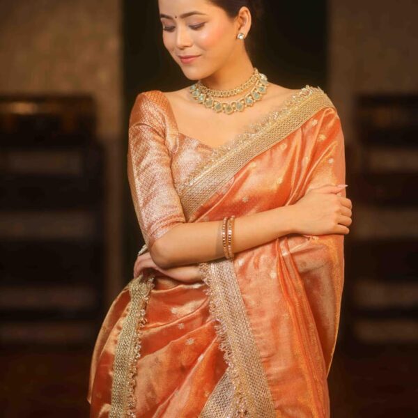 Kesarika Orange Banarasi Tissue Silk Saree