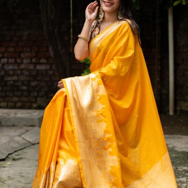 Ganga Prabha Yellow Banarasi Soft Warm Silk Saree