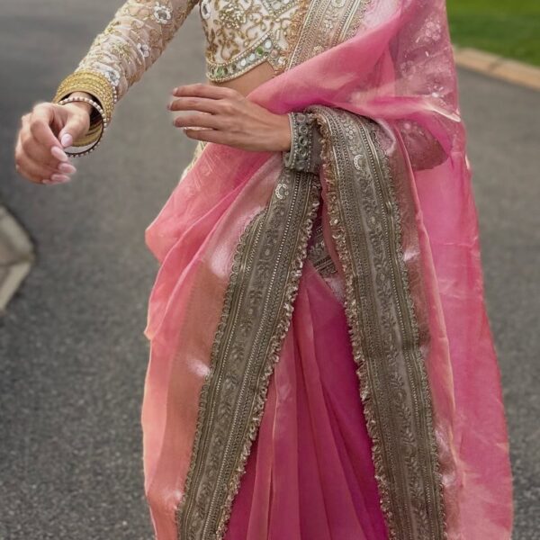 Gulzar Rooh – Rose Gold Banarasi Tissue Silk Saree