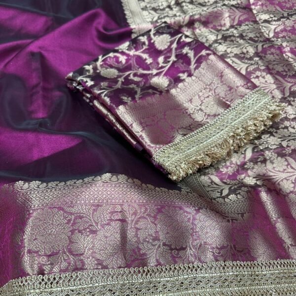 Lavender Luxe Banarasi Tissue Saree with Lace Border