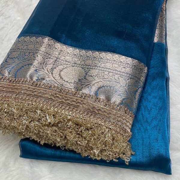 Ocean Royale Banarasi Tissue Saree with Lace Border