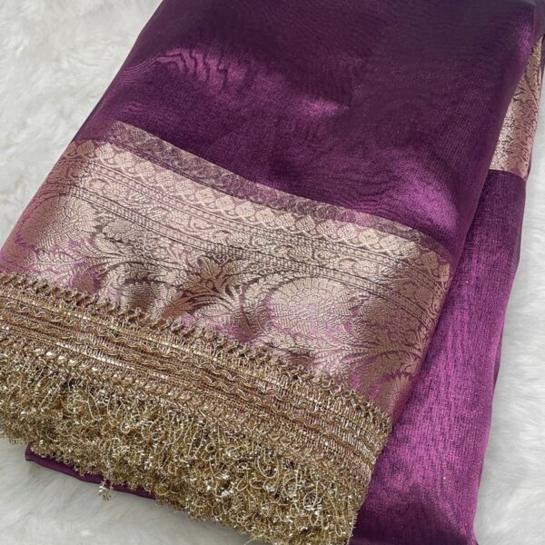 Royal Bloom Banarasi Tissue Saree with Lace Border