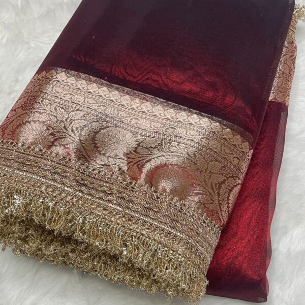 Eternal Flame Banarasi Tissue Saree with Lace Border