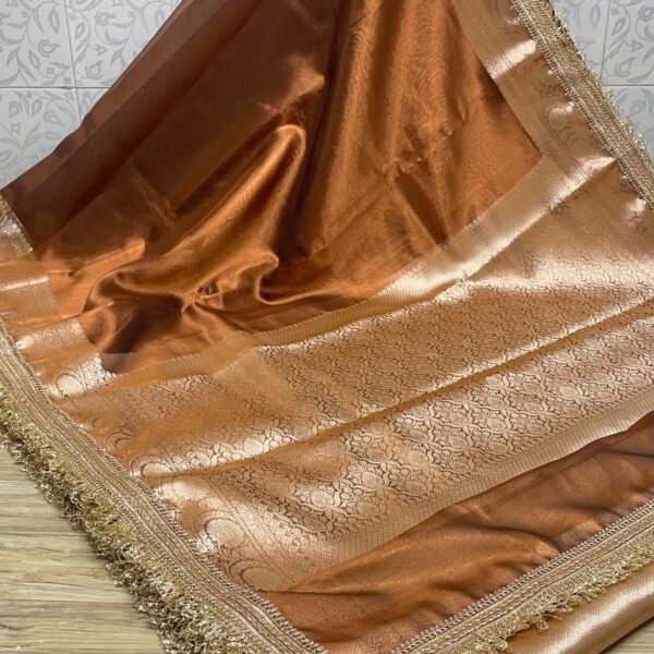 Golden Mustard Glow Banarasi Tissue Saree with Lace Border