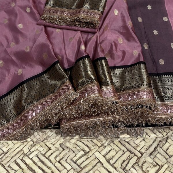 Mauve Majesty Banarasi Tissue Saree with Lace Border