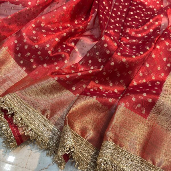Golden Flame Banarasi Tissue Silk Saree with Lace attached