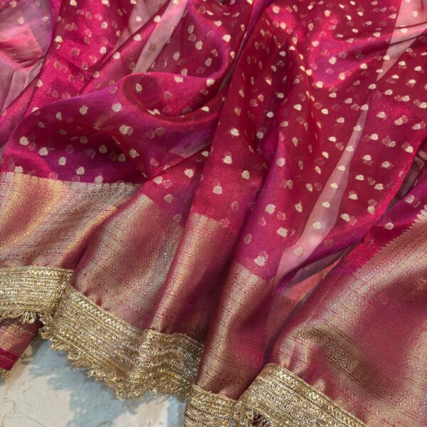 Rani Radiance Banarasi Tissue Silk Saree with Lace attached