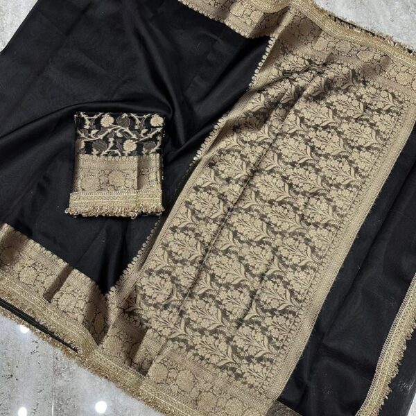 Midnight Black Banarasi Tissue Saree with Lace Border