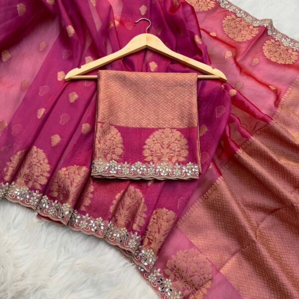 Rosette Glow Semi Tissue Banarasi Silk Saree