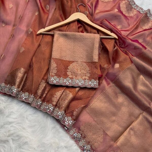 Copper Rose Semi Tissue Banarasi Silk Saree
