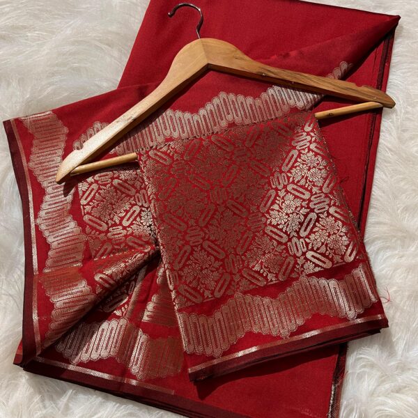 Heritage Crimson Glow Semi Katan Silk Saree