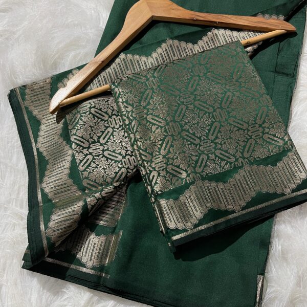 Heritage Emerald Green Semi Katan Silk Saree