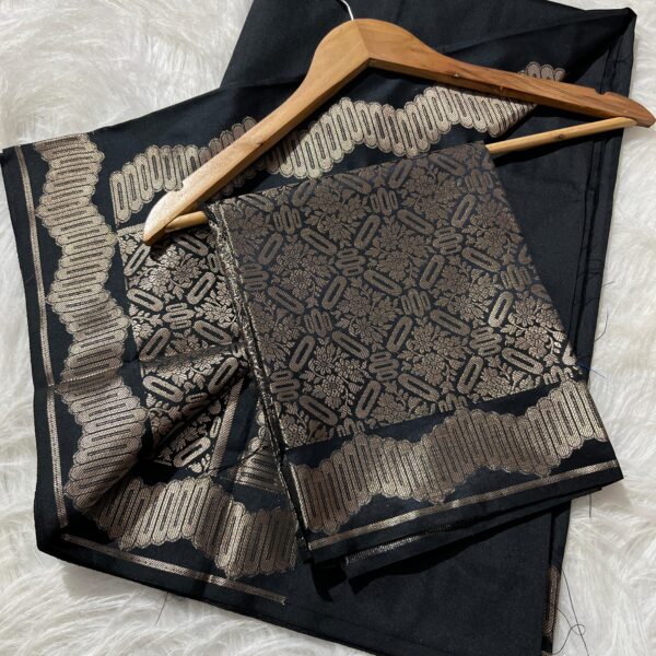 Heritage Charcoal Luxe Semi Katan Silk Saree