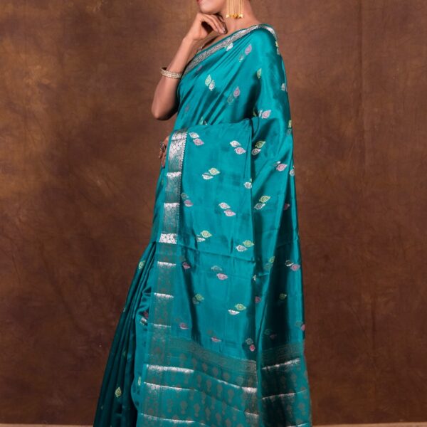 BNS Teal Majesty Alfi Katan Silk – Premium Banarasi Saree