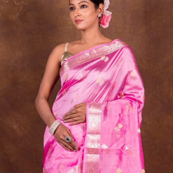 BNS Blush Royale Alfi Katan Silk – Baby Pink Banarasi Saree