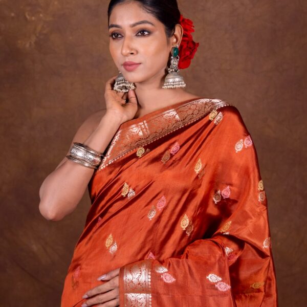 BNS Royal Sunset Alfi Katan Silk – Premium Orange Banarasi Saree