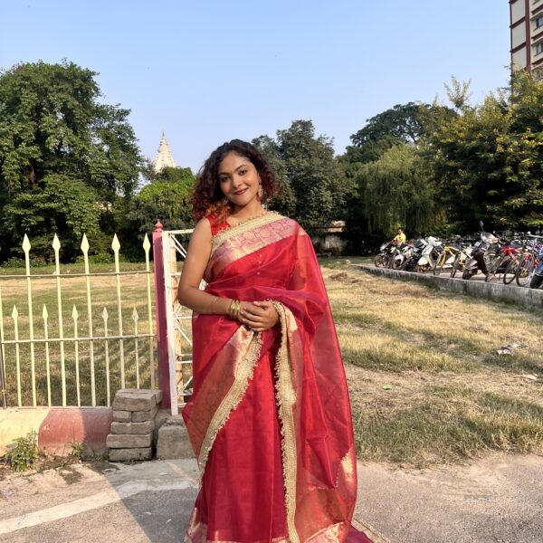 Premium Blood Red Banarasi Tissue Silk Saree with Rich Pallu & Blouse