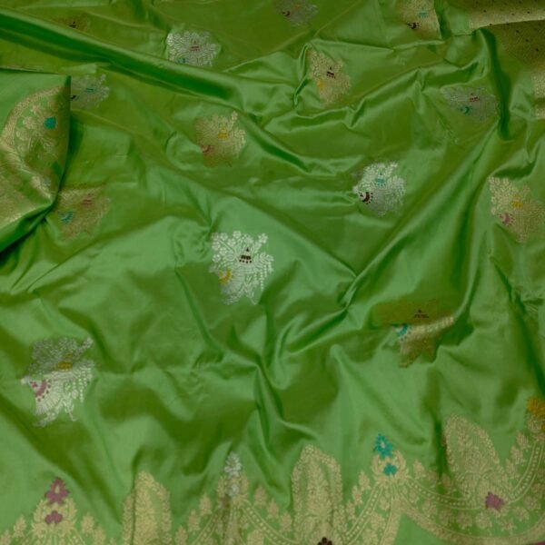 BNS Royal Kadhuwa Pure Katan Silk Saree – Parrot Green Elegance