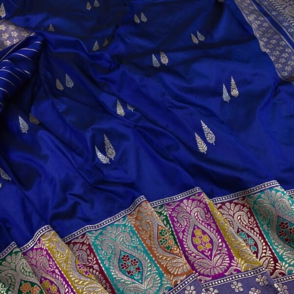 BNS Rajwanshi Kadhuwa Pure Katan Silk Saree – Royal Blue Multicolor Border