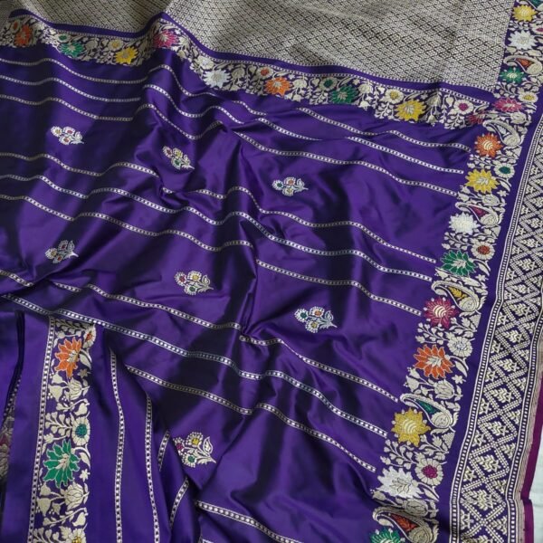 BNS Alfi Kadhuwa Pure Katan Handloom Silk Saree – Navy Blue Regal Bloom