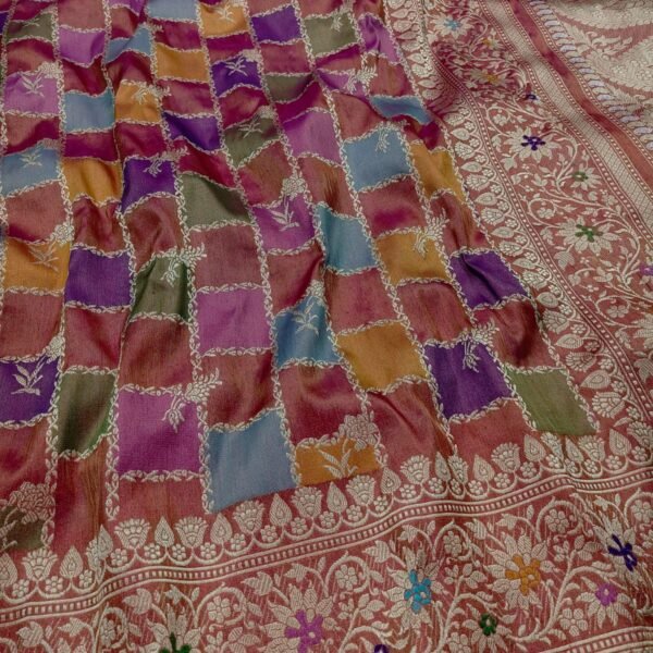 BNS Royal Rangkaat Kadhuwa Pure Katan Silk Saree – Multicolor Heritage Grid