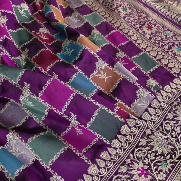 BNS Royal Rangkaat Kadhuwa Pure Katan Silk Saree – Multicolor Heritage Grid