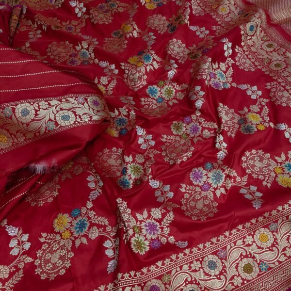 BNS Rajkumari Kadhuwa Pure Katan Silk Saree – Crimson Meenakari Elegance